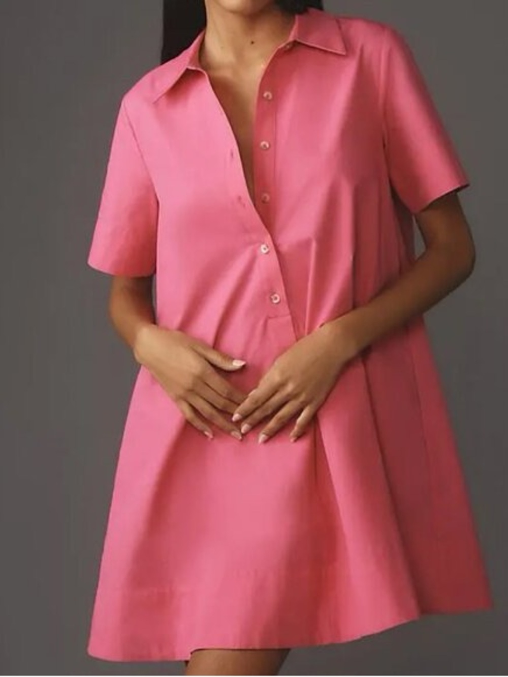 NWT Anthropologie Pollie Swing Tunic Mini Dress Pink Cotton Poplin M